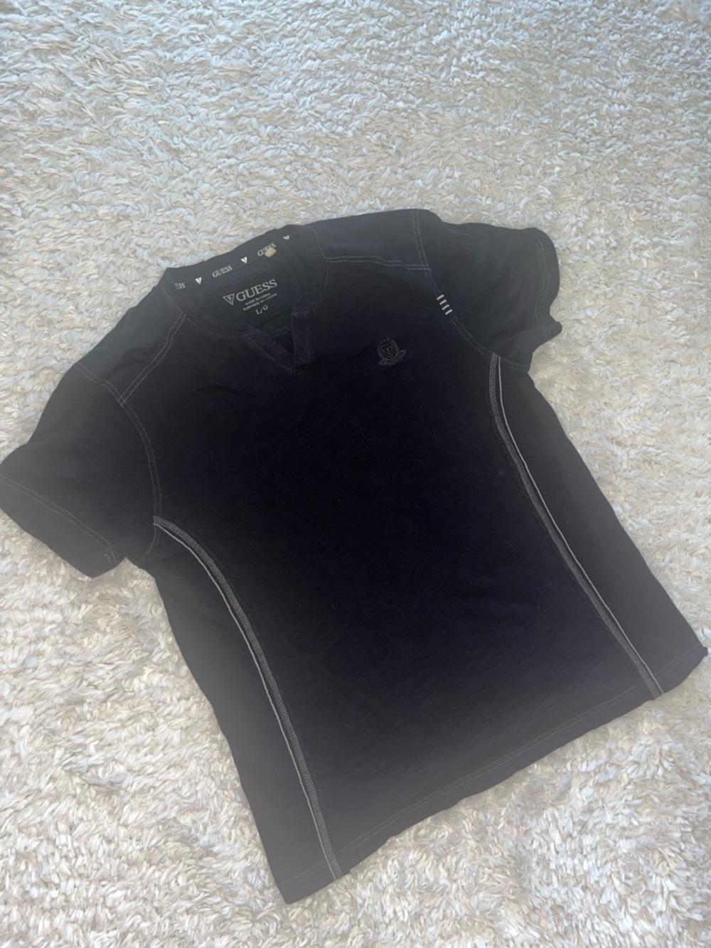 🏳️‍🌈 GUESS Black Johnny Collar Short Sleeve Tee with Contrast Stitching